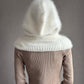 Luxurious Fluffy White Knitted Hood with Attached Cowl Neckwarmer for woman