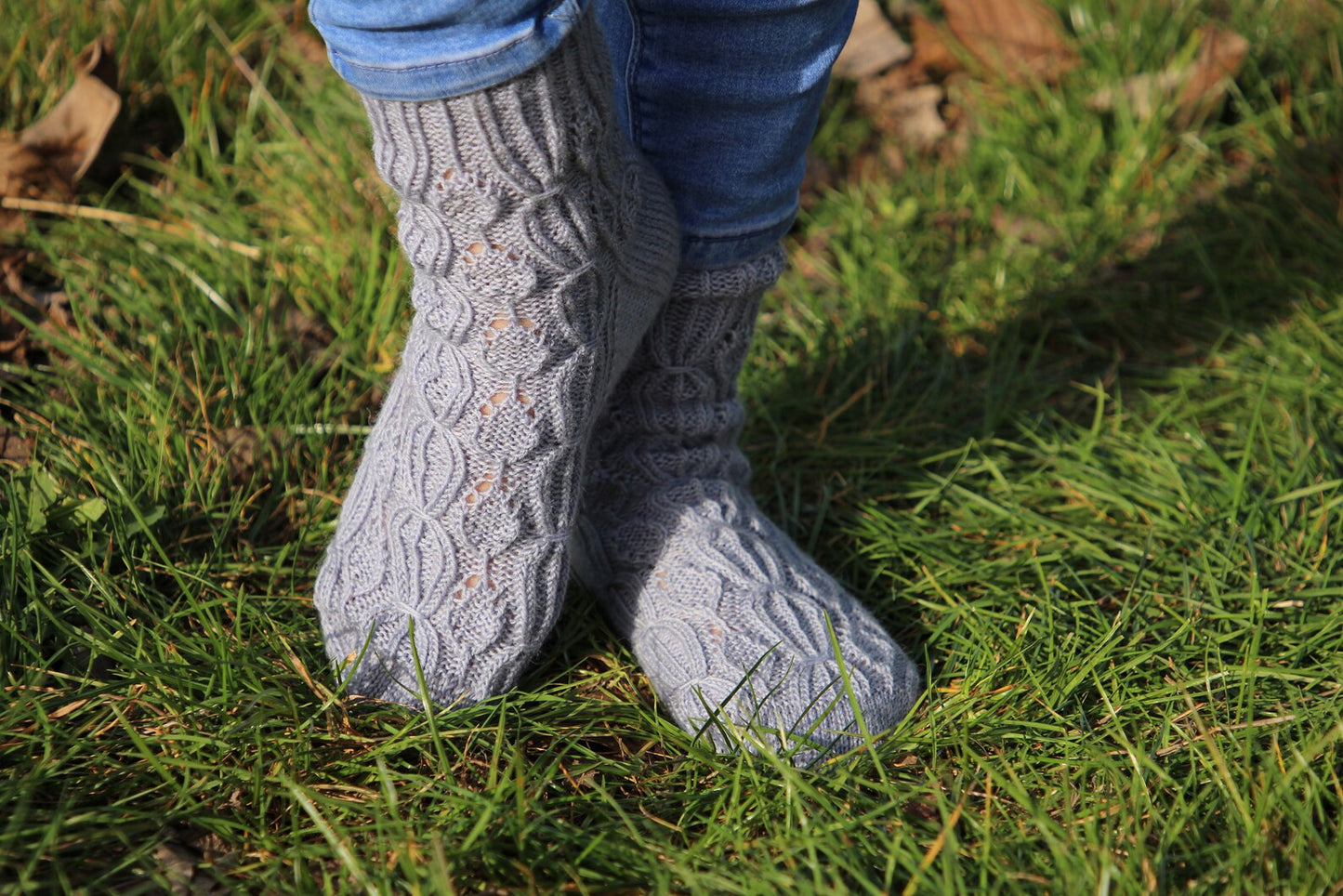 Silver Lace Japanese Patterned Wool Socks