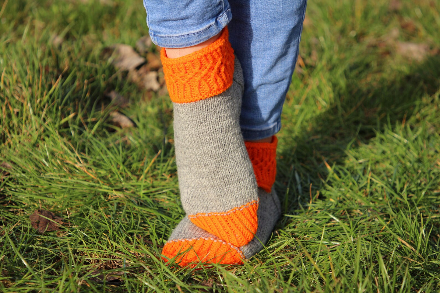 Vibrant Gray and Orange Wool Socks