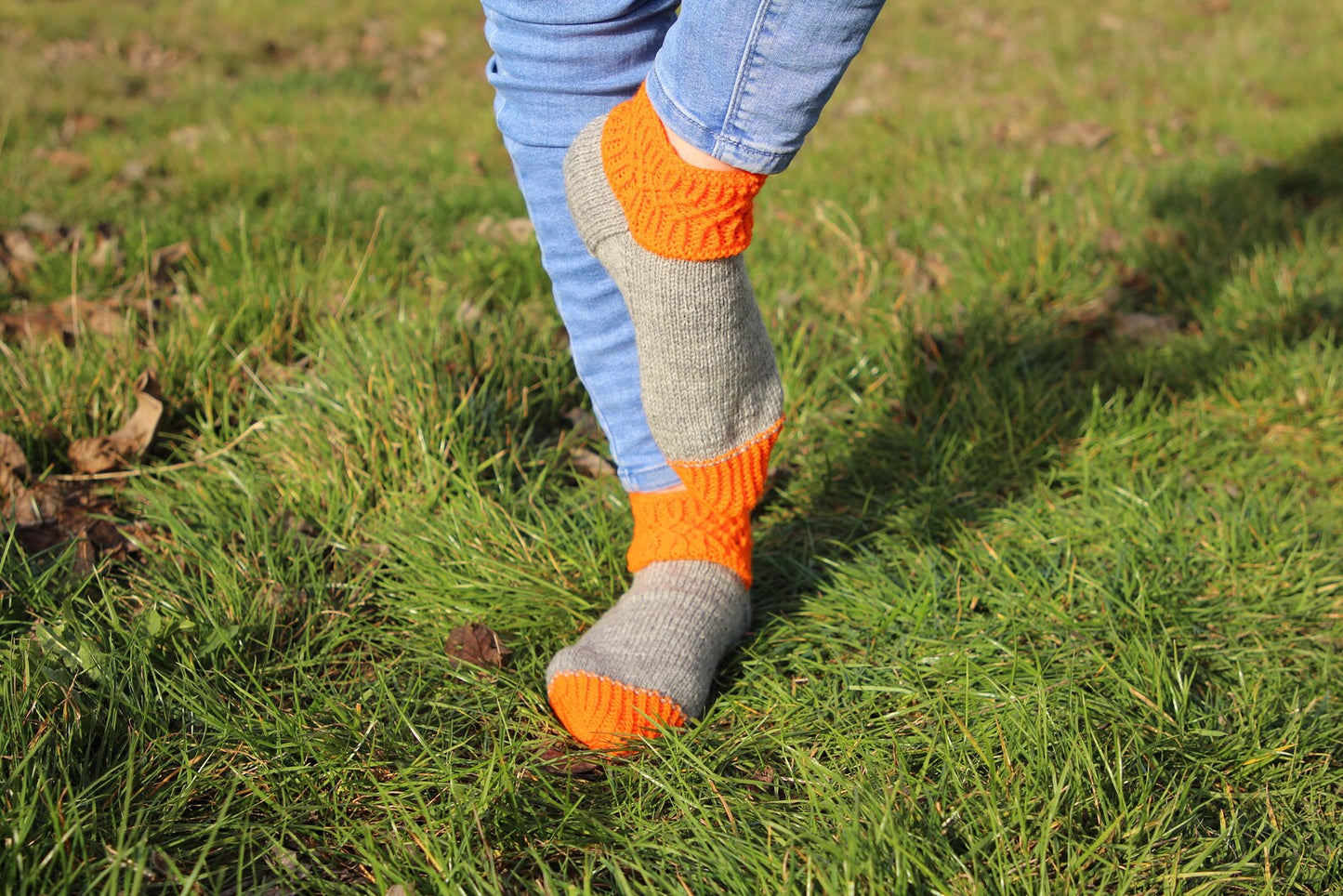 Vibrant Gray and Orange Wool Socks