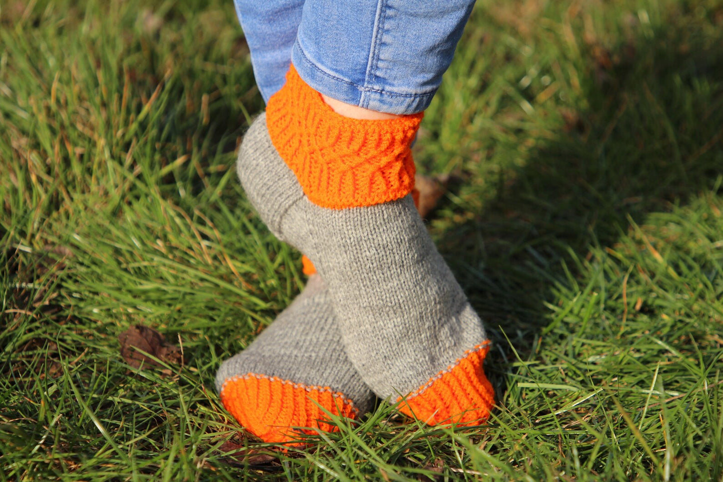 Vibrant Gray and Orange Wool Socks