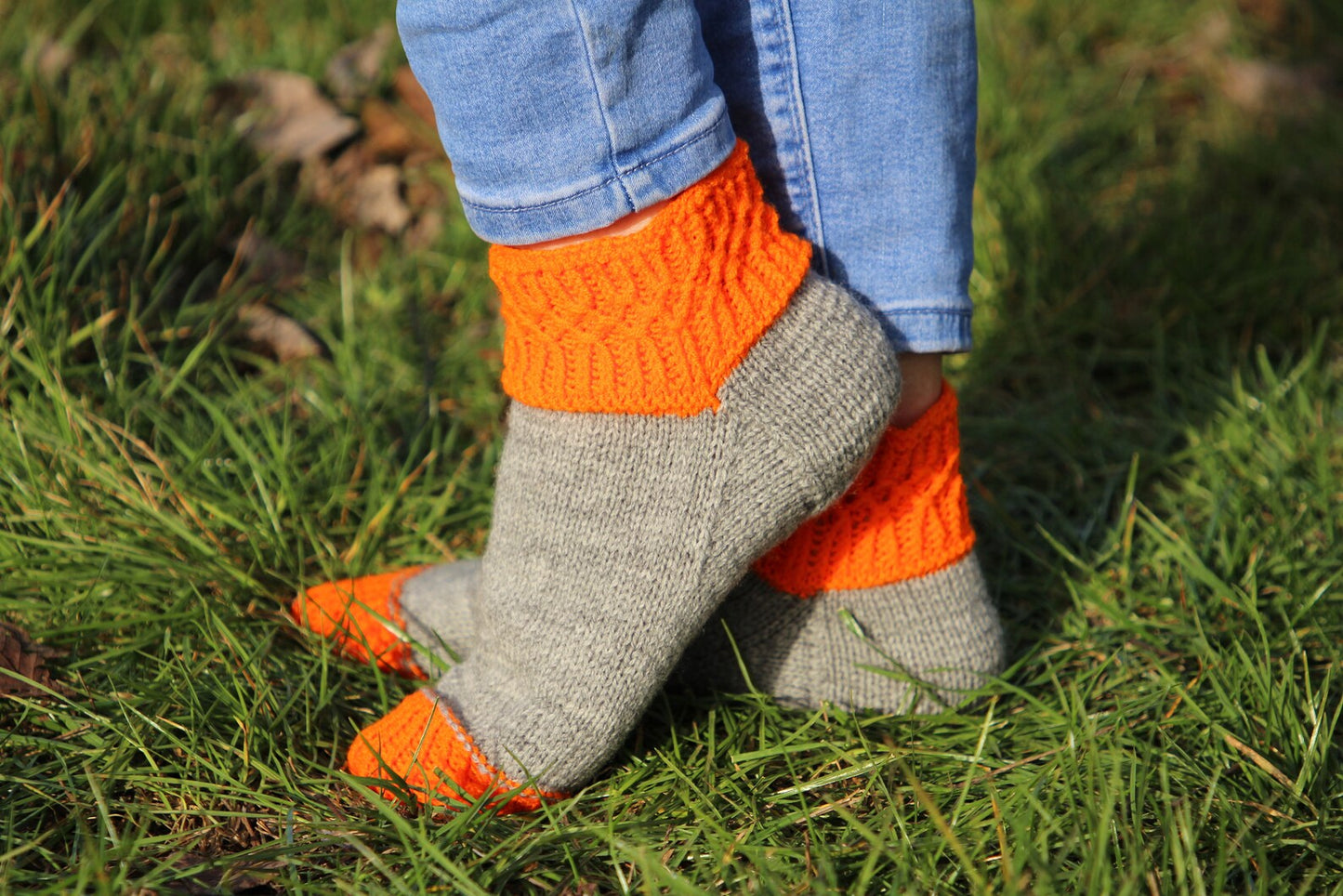 Vibrant Gray and Orange Wool Socks