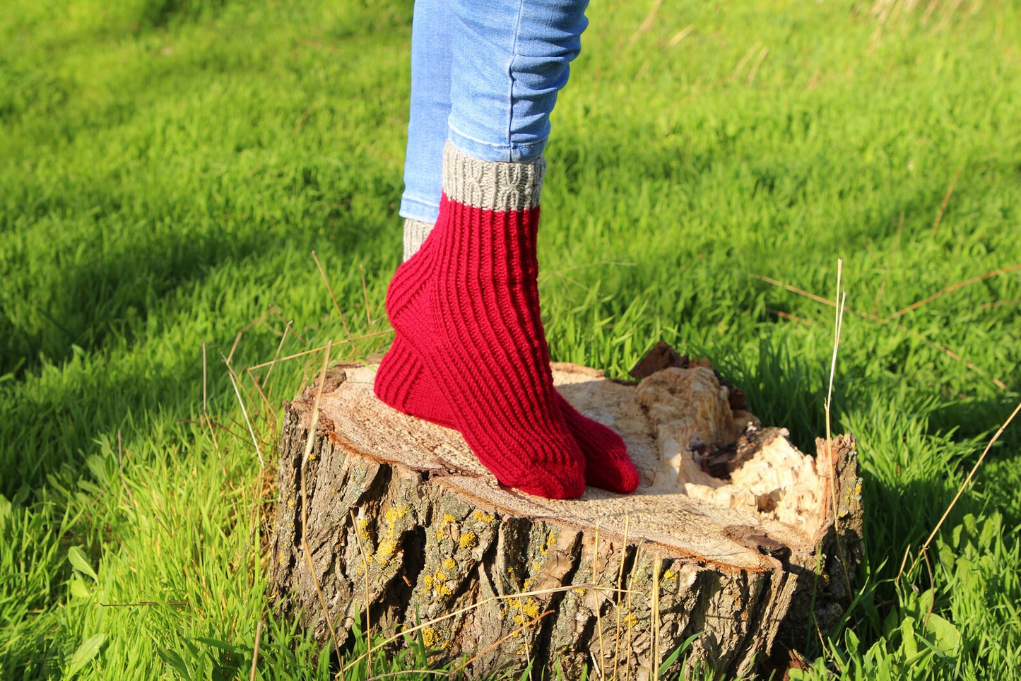 Rich Red Ribbed Cuff Socks