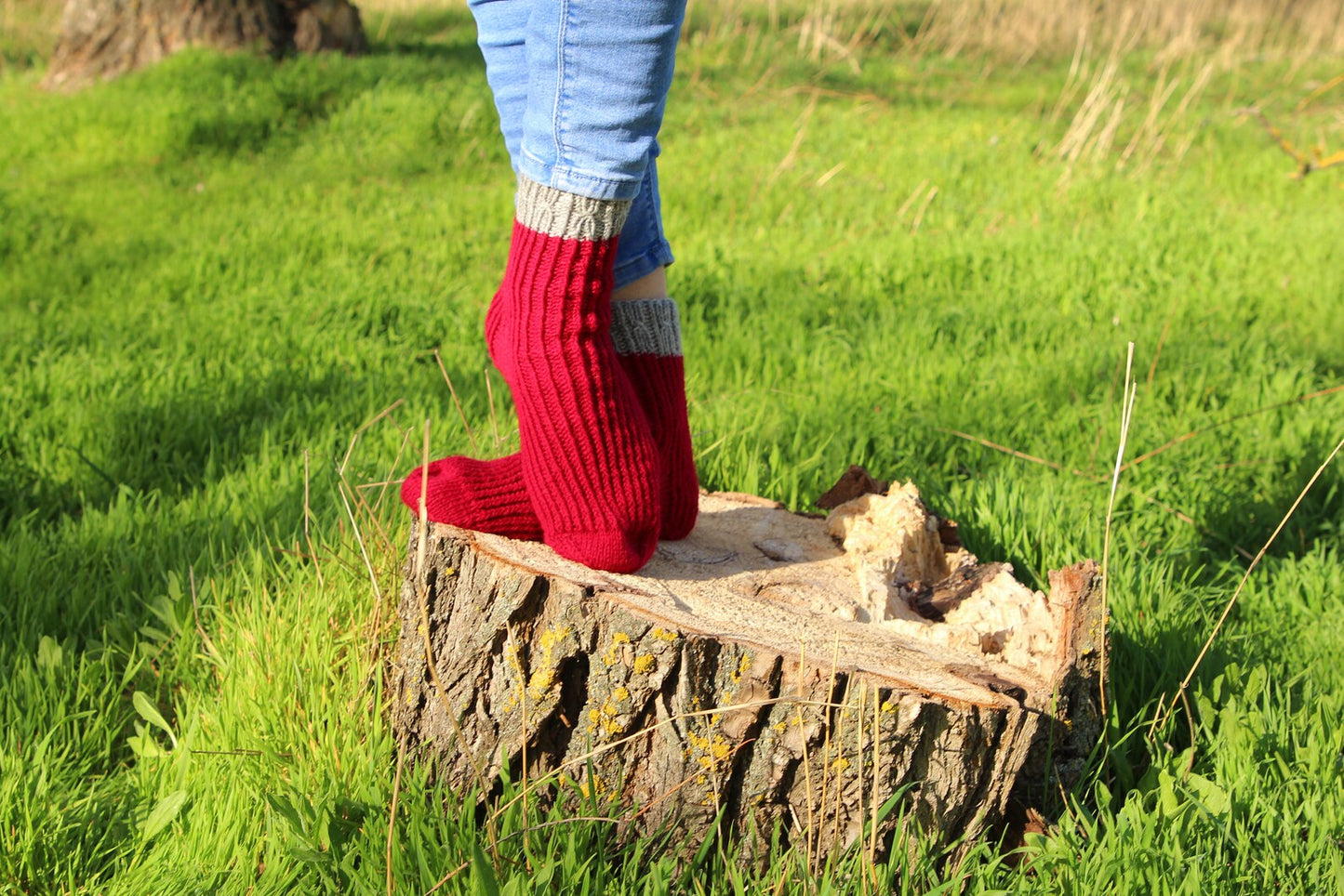 Rich Red Ribbed Cuff Socks