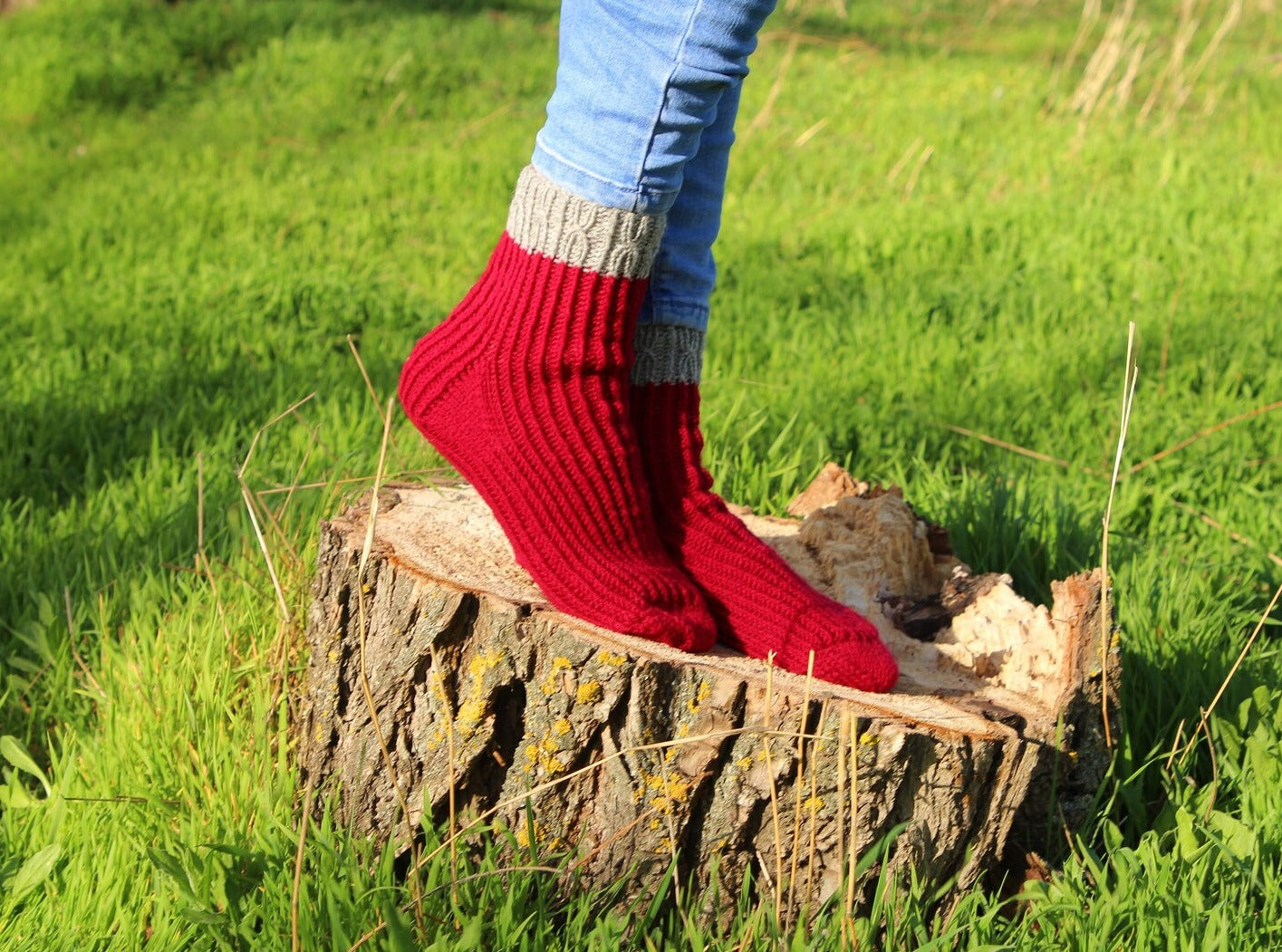 Rich Red Ribbed Cuff Socks