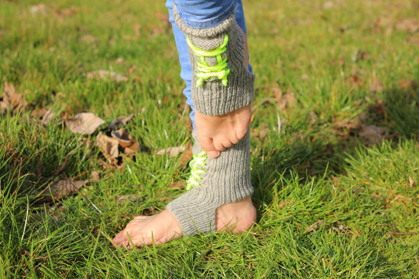 Yoga Socks with Vibrant Neon Green Laces