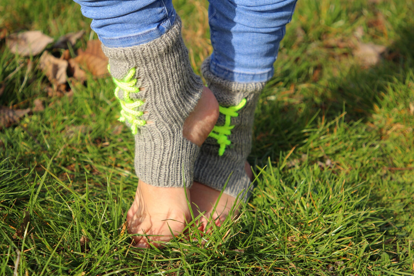 Yoga Socks with Vibrant Neon Green Laces