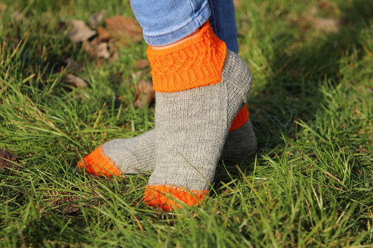 Vibrant Gray and Orange Wool Socks