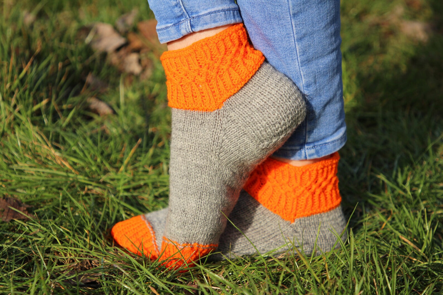 Vibrant Gray and Orange Wool Socks