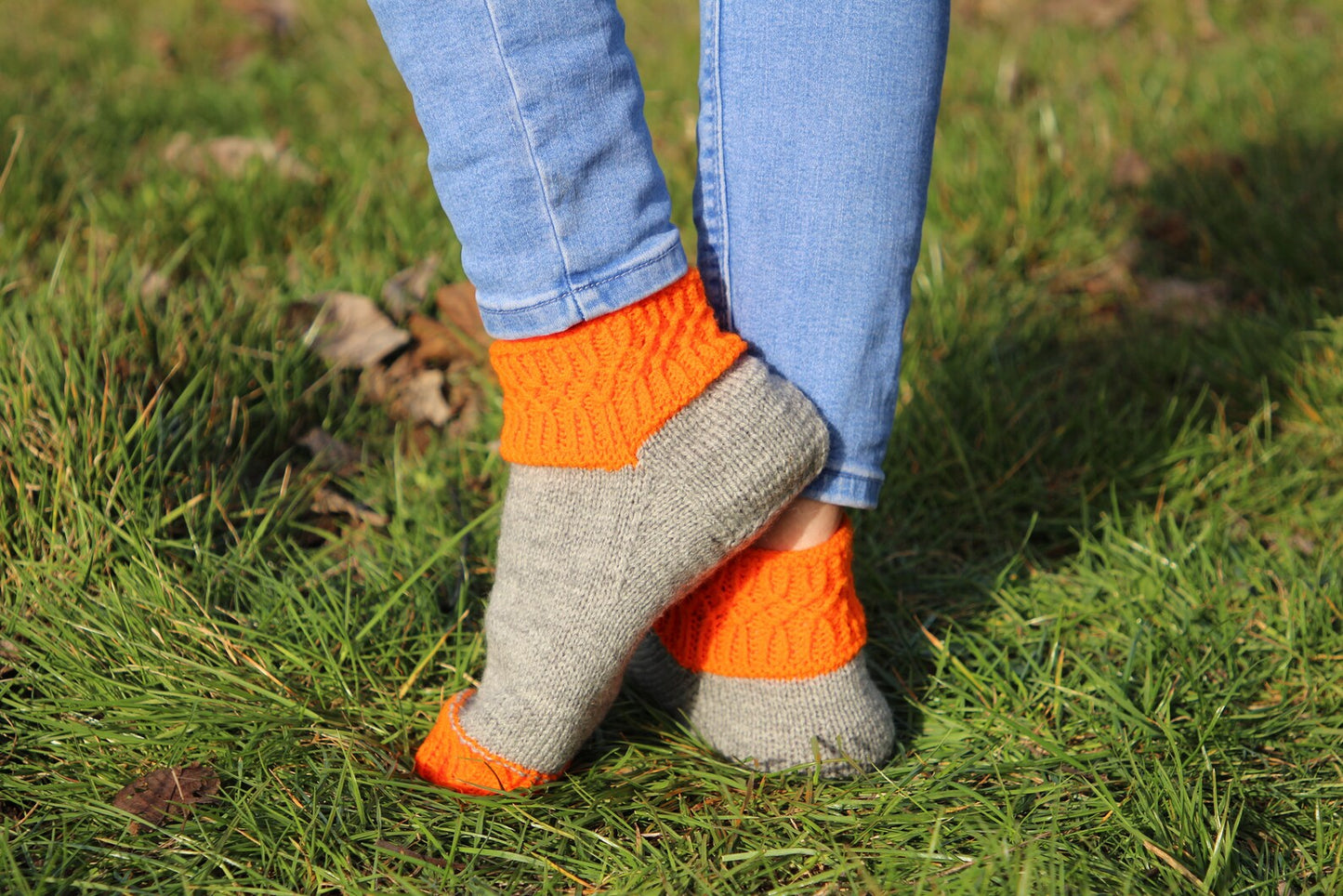 Vibrant Gray and Orange Wool Socks