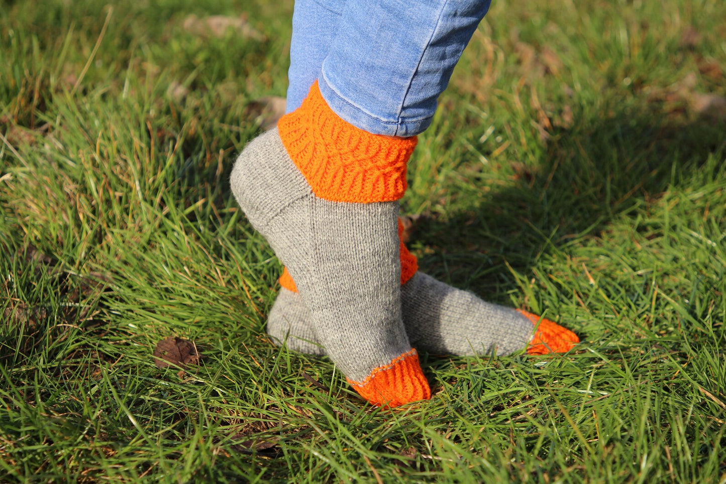 Vibrant Gray and Orange Wool Socks