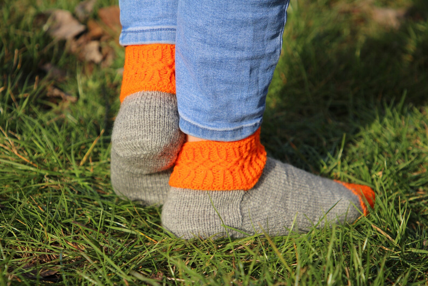 Vibrant Gray and Orange Wool Socks