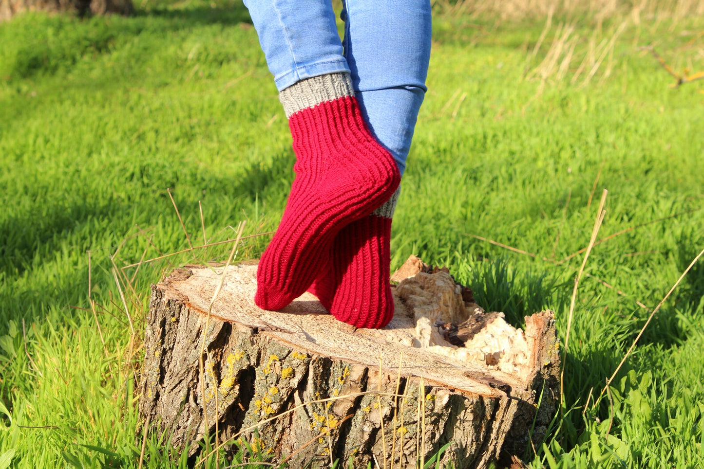 Rich Red Ribbed Cuff Socks