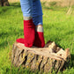 Rich Red Ribbed Cuff Socks