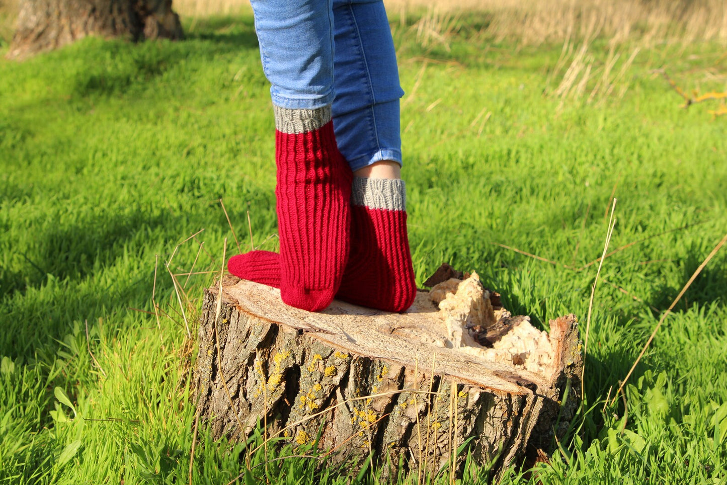 Rich Red Ribbed Cuff Socks