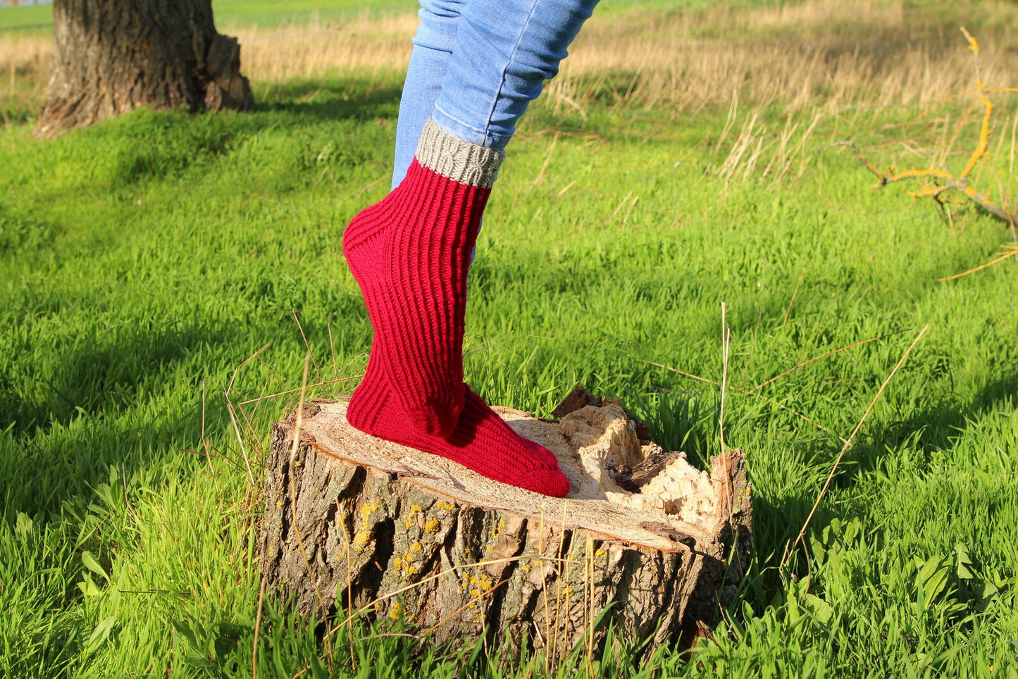 Rich Red Ribbed Cuff Socks