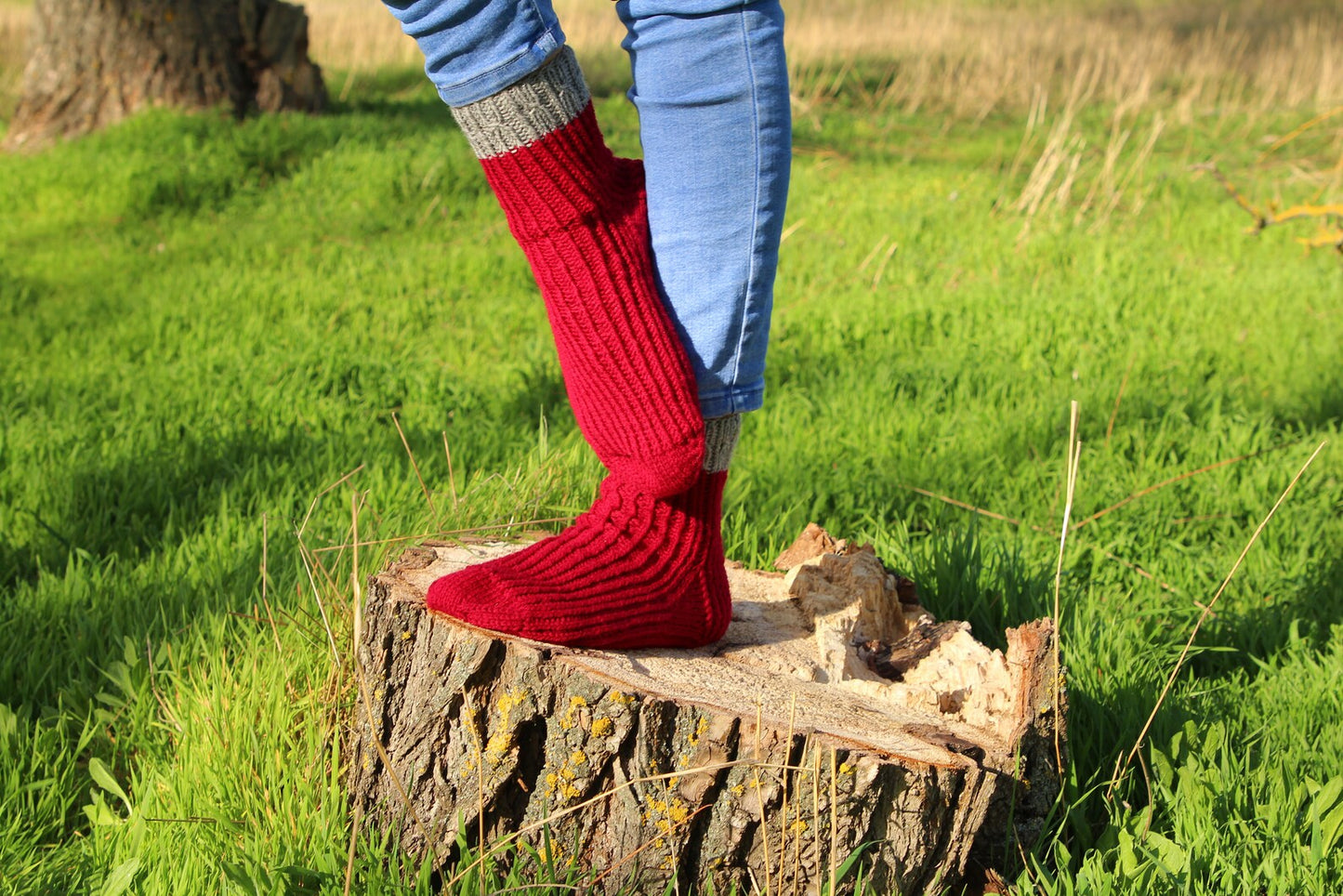 Rich Red Ribbed Cuff Socks