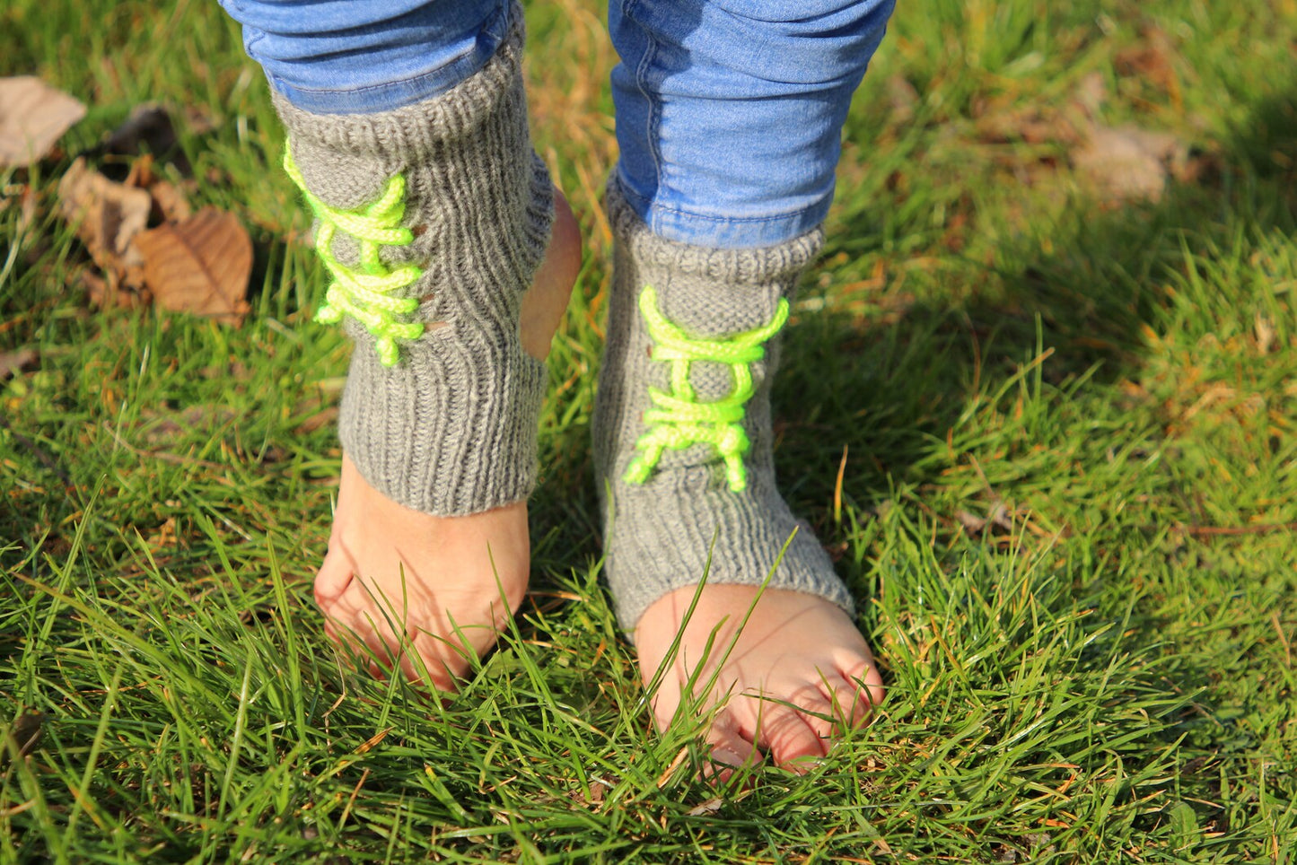 Yoga Socks with Vibrant Neon Green Laces