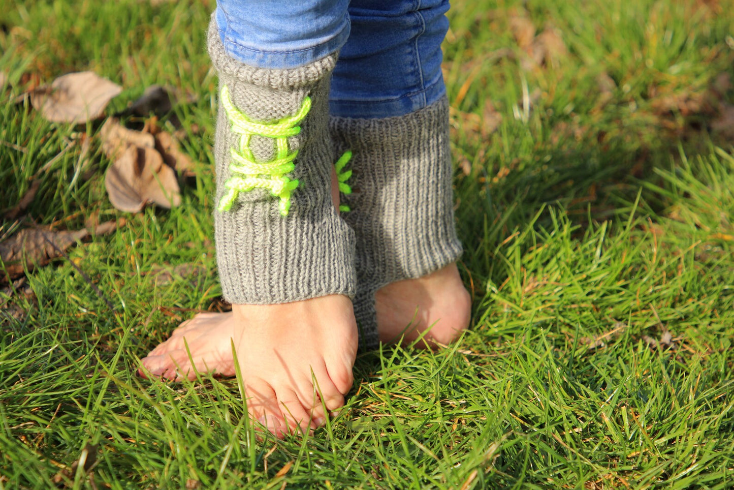 Yoga Socks with Vibrant Neon Green Laces