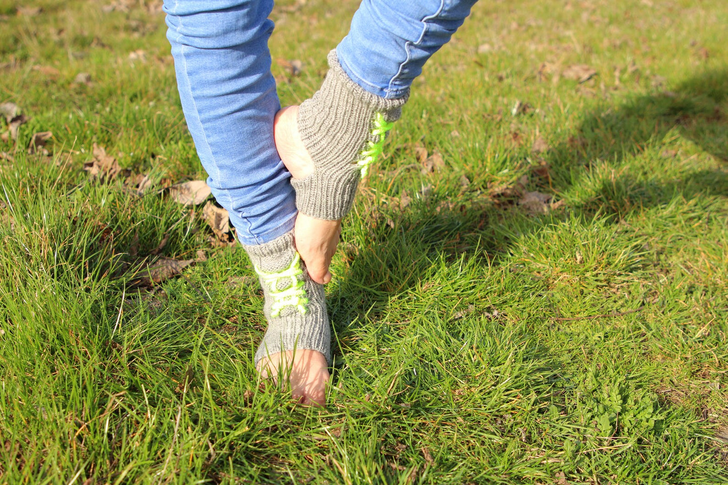 Yoga Socks with Vibrant Neon Green Laces