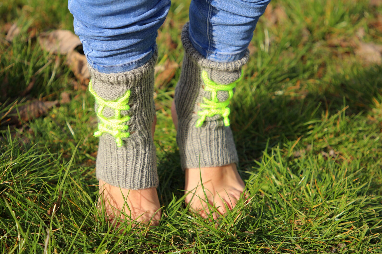 Yoga Socks with Vibrant Neon Green Laces