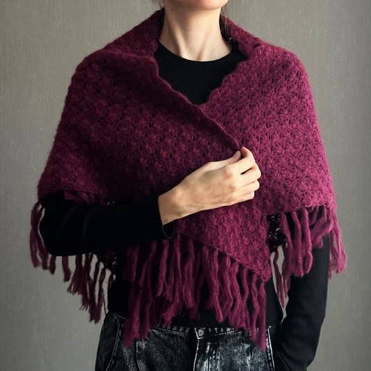 Burgundy Bohemian Shawl with Fringes