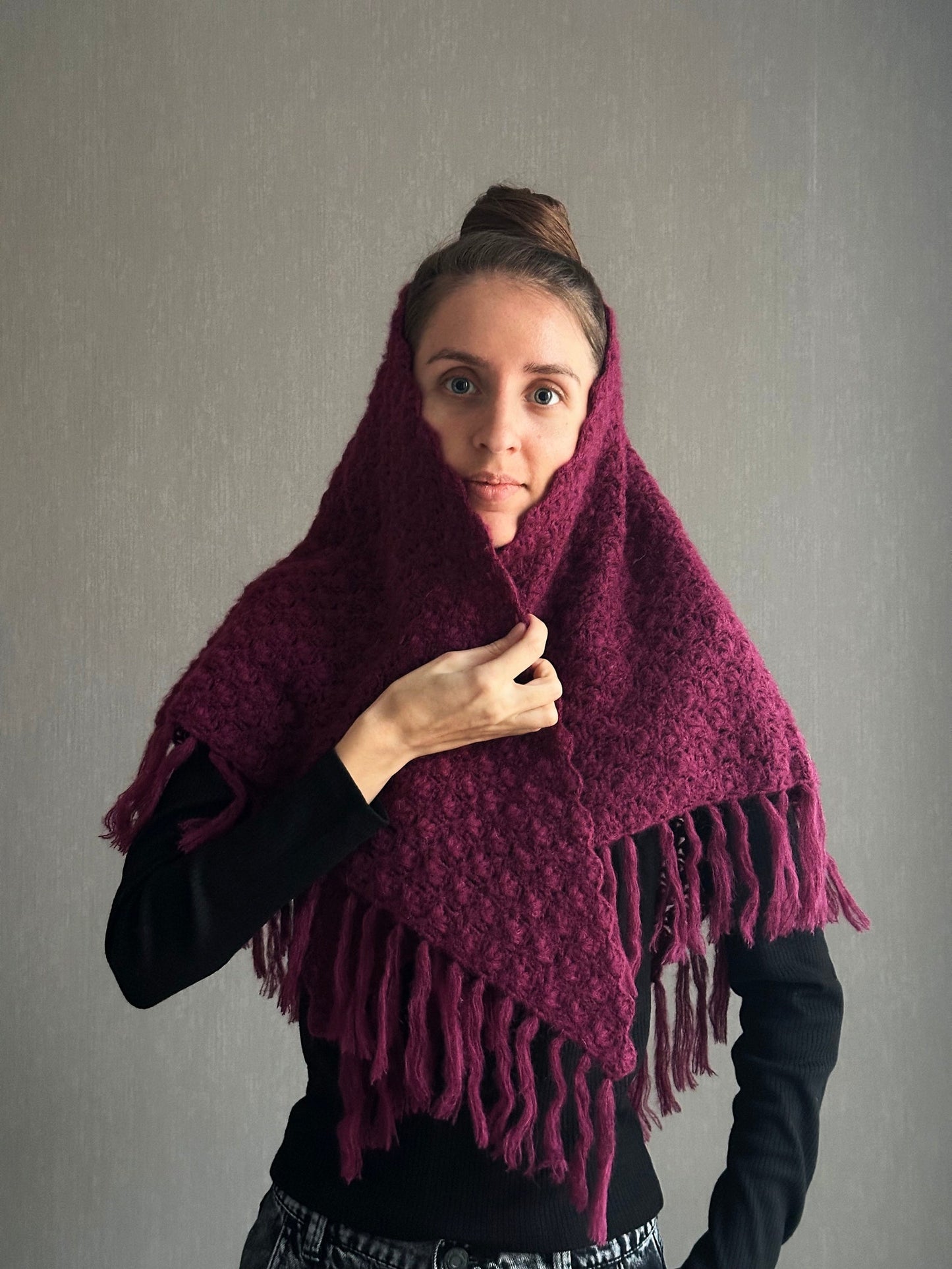 Burgundy Bohemian Shawl with Fringes