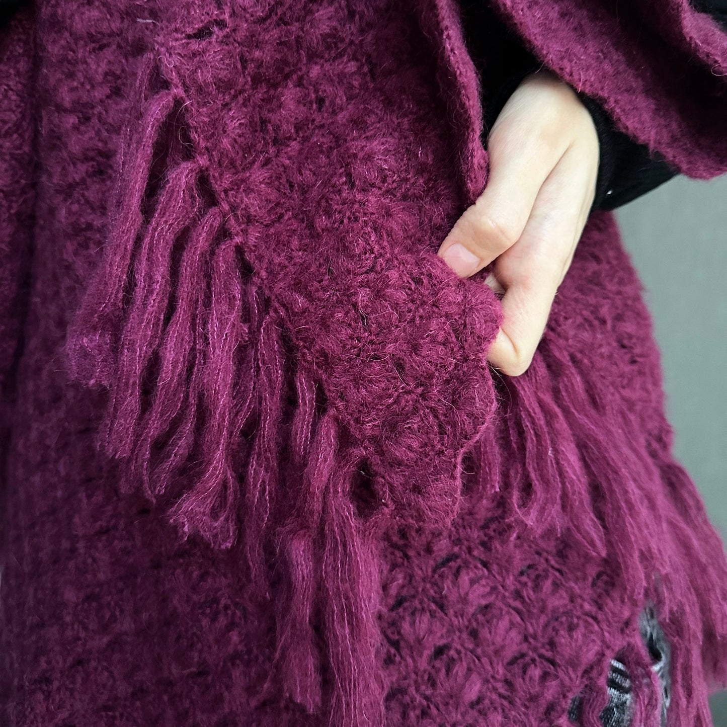 Burgundy Bohemian Shawl with Fringes