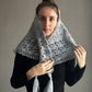 Elegant Silver Crochet Shawl with Tassel