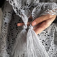 Elegant Silver Crochet Shawl with Tassel