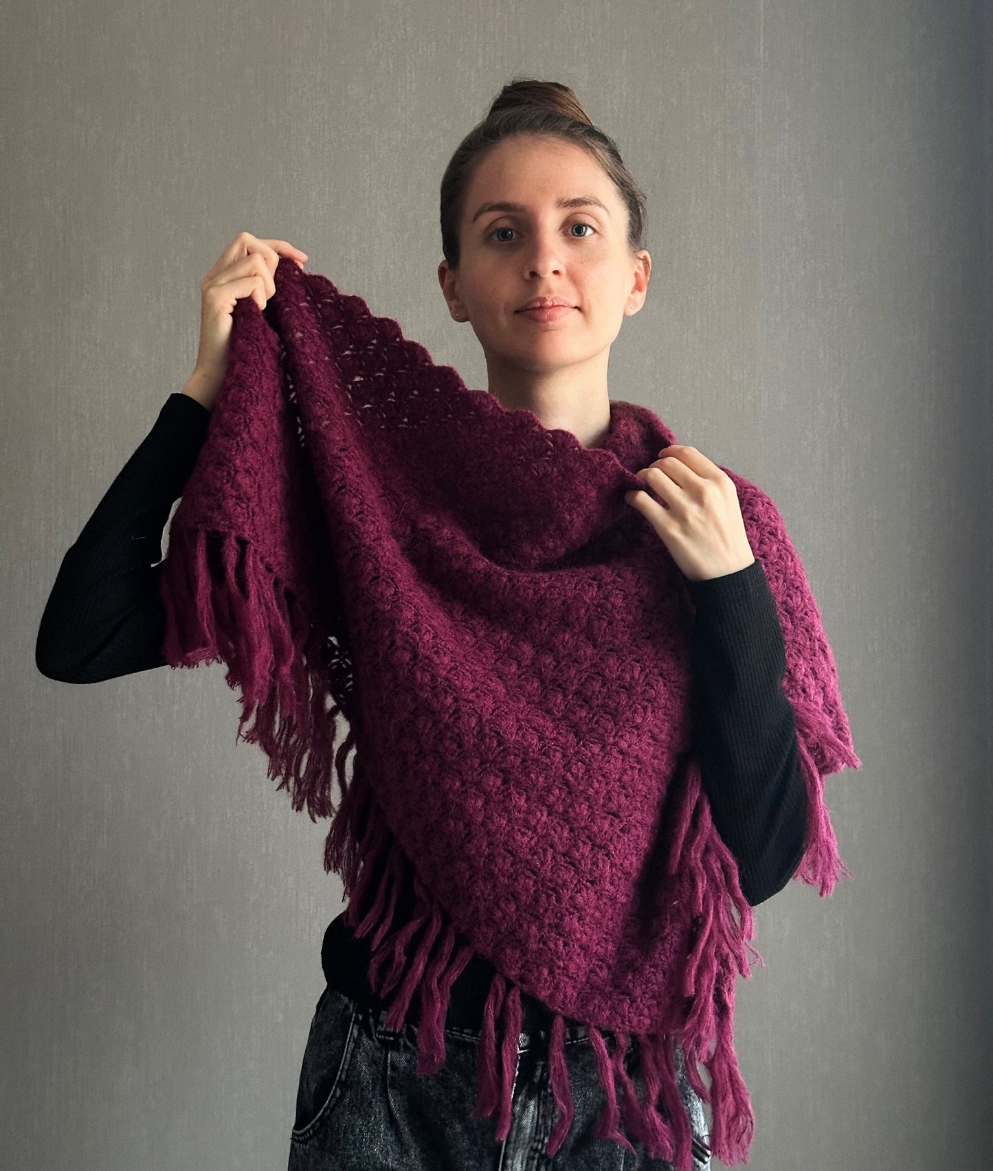 Burgundy Bohemian Shawl with Fringes