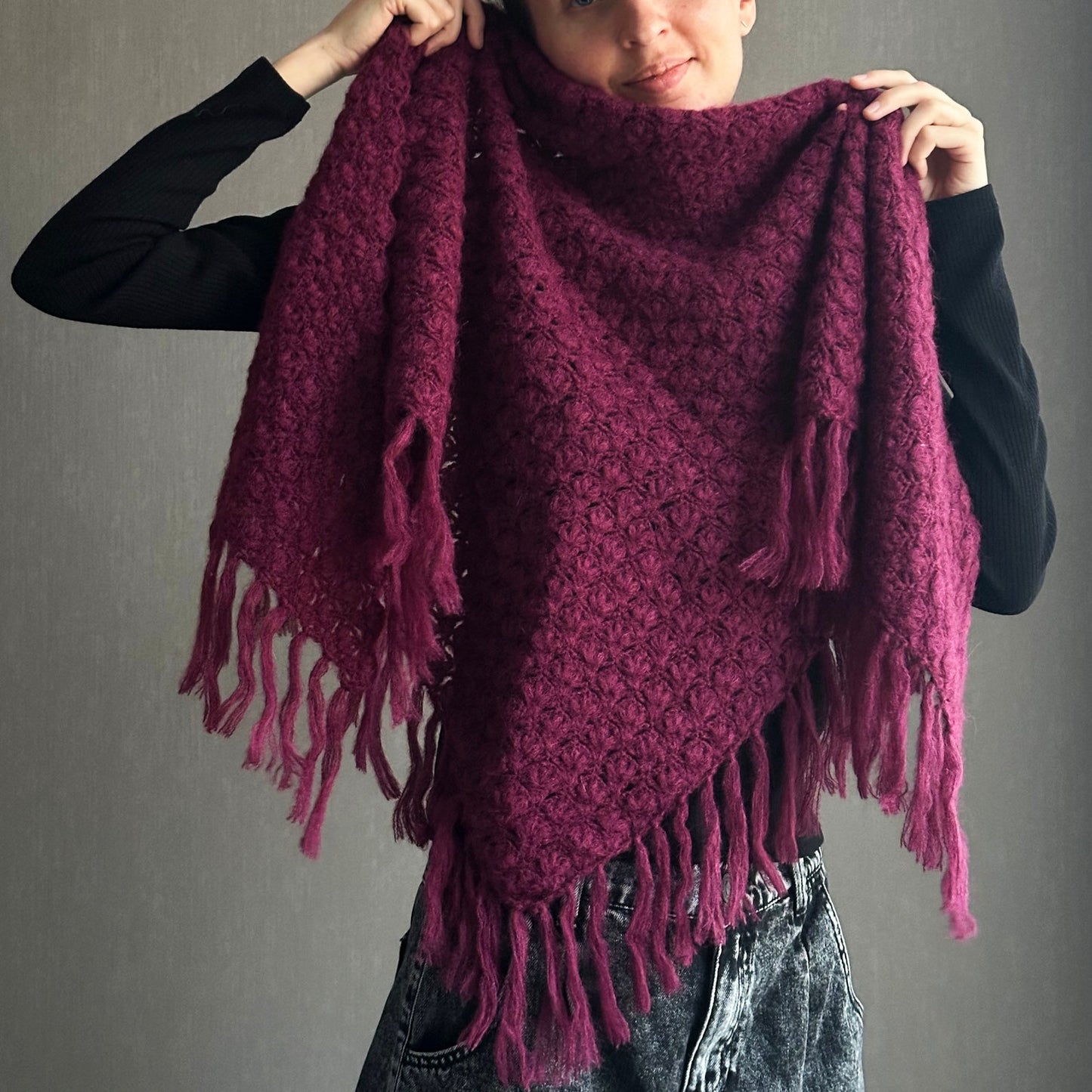 Burgundy Bohemian Shawl with Fringes