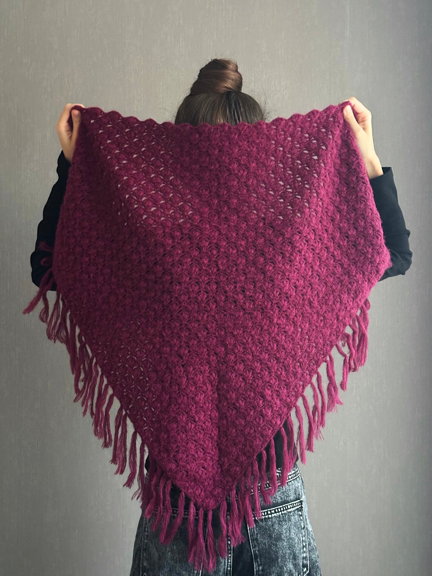 Burgundy Bohemian Shawl with Fringes