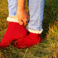 Red Wool Socks with Cozy White Cuffs