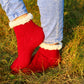 Red Wool Socks with Cozy White Cuffs