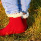 Red Wool Socks with Cozy White Cuffs