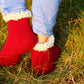 Red Wool Socks with Cozy White Cuffs