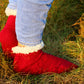 Red Wool Socks with Cozy White Cuffs