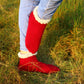 Red Wool Socks with Cozy White Cuffs