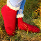 Red Wool Socks with Cozy White Cuffs