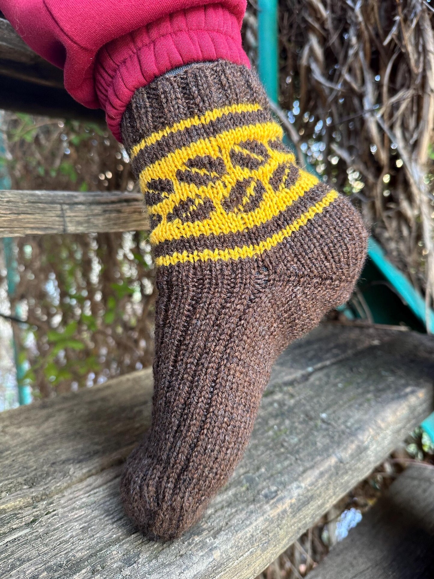 Wool Socks with Coffee Bean Motif