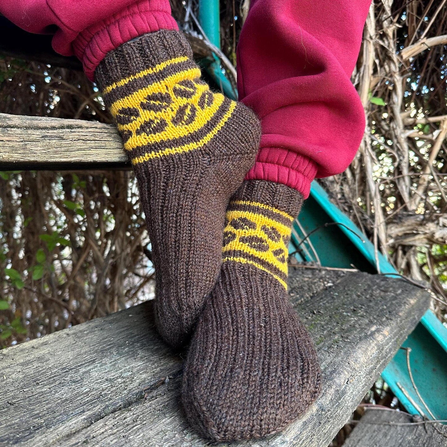 Wool Socks with Coffee Bean Motif
