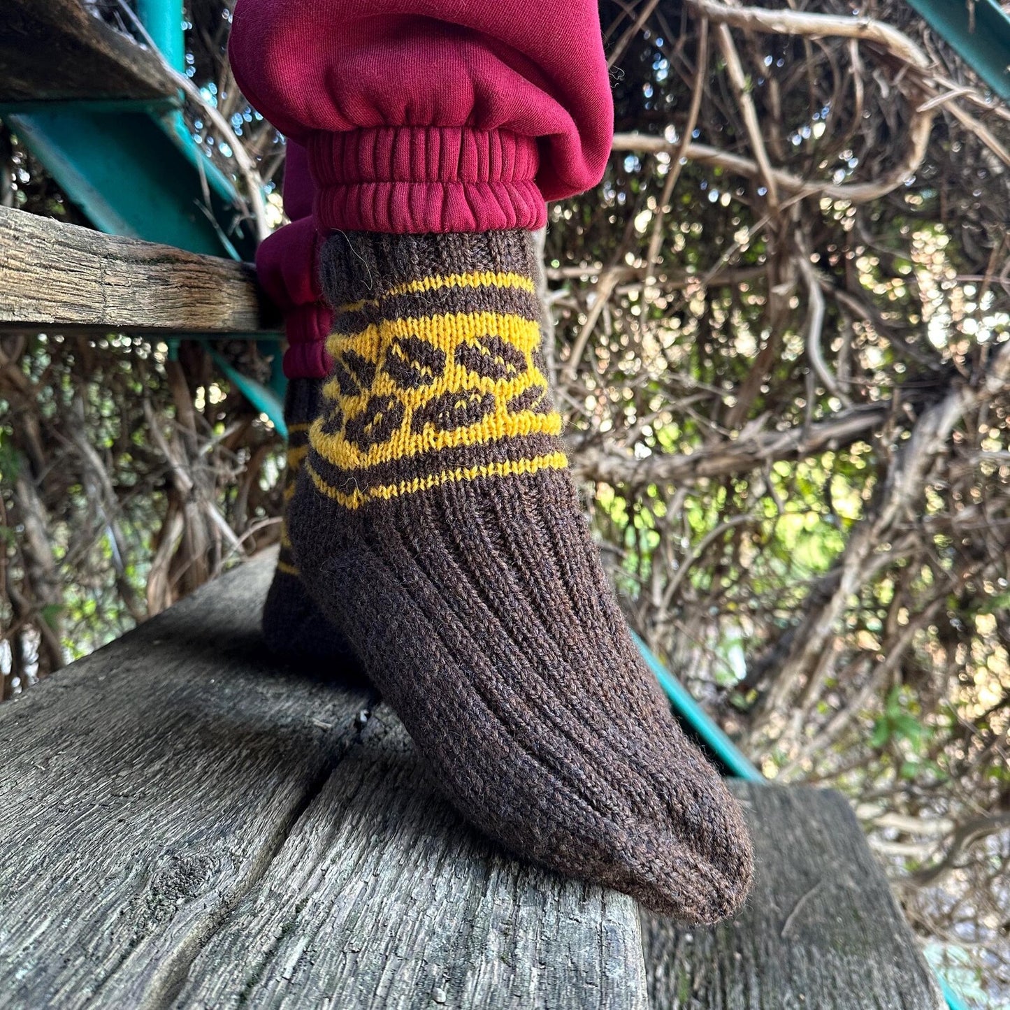 Wool Socks with Coffee Bean Motif
