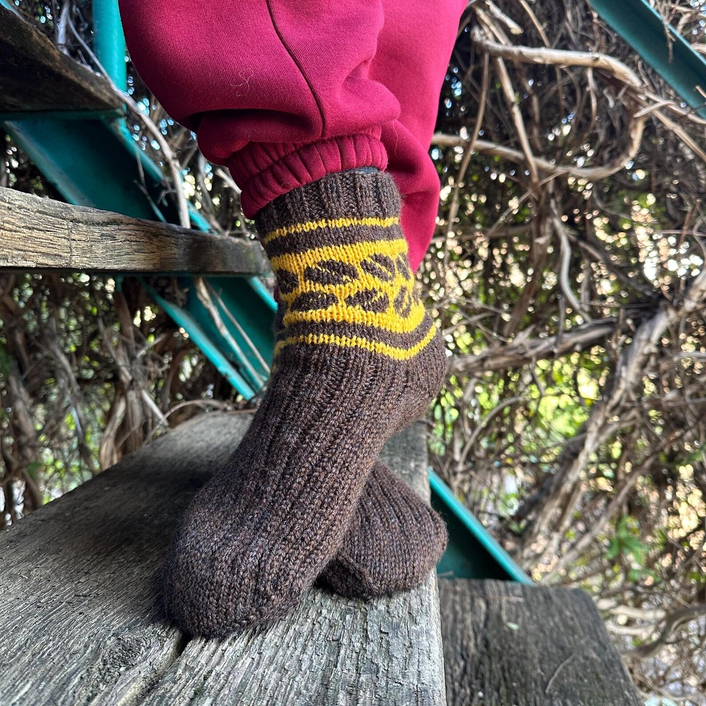 Wool Socks with Coffee Bean Motif
