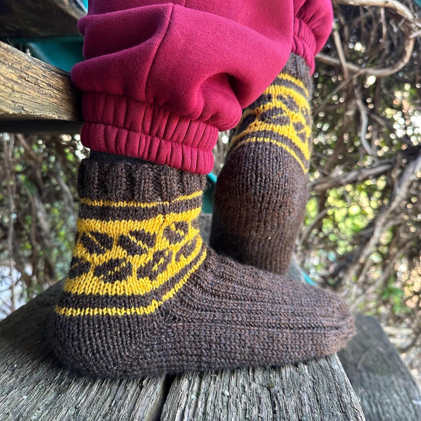 Wool Socks with Coffee Bean Motif