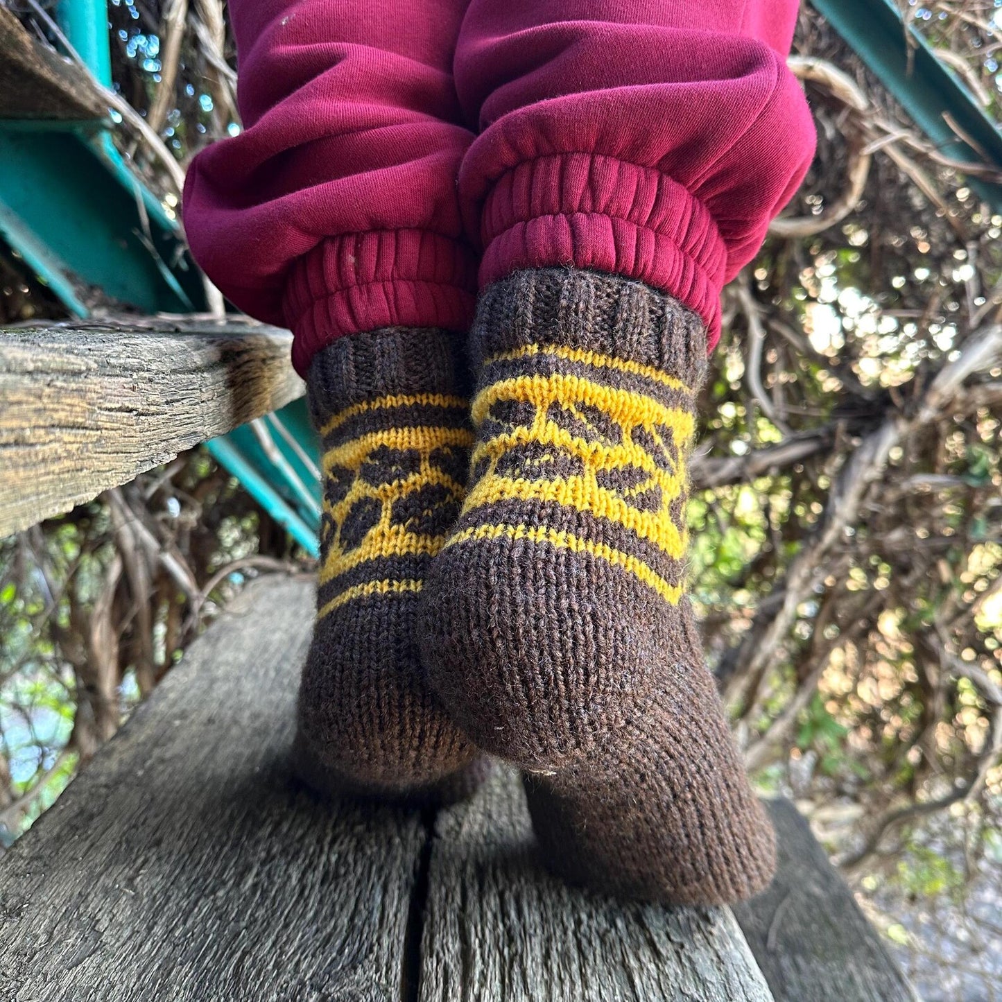 Wool Socks with Coffee Bean Motif