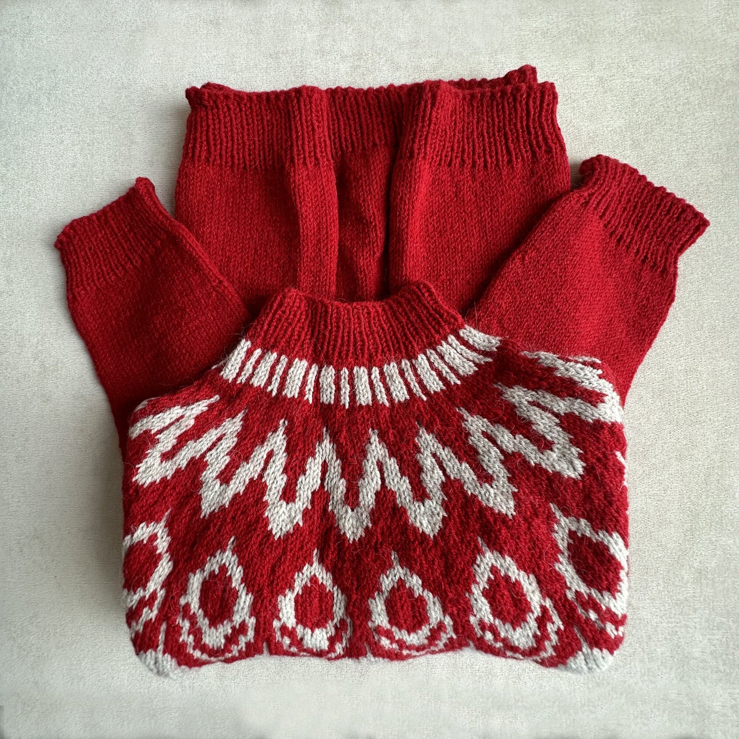 Icelandic Lopi Red Sweater, Fair isle Pullover, Long sleeve Wool Turtleneck