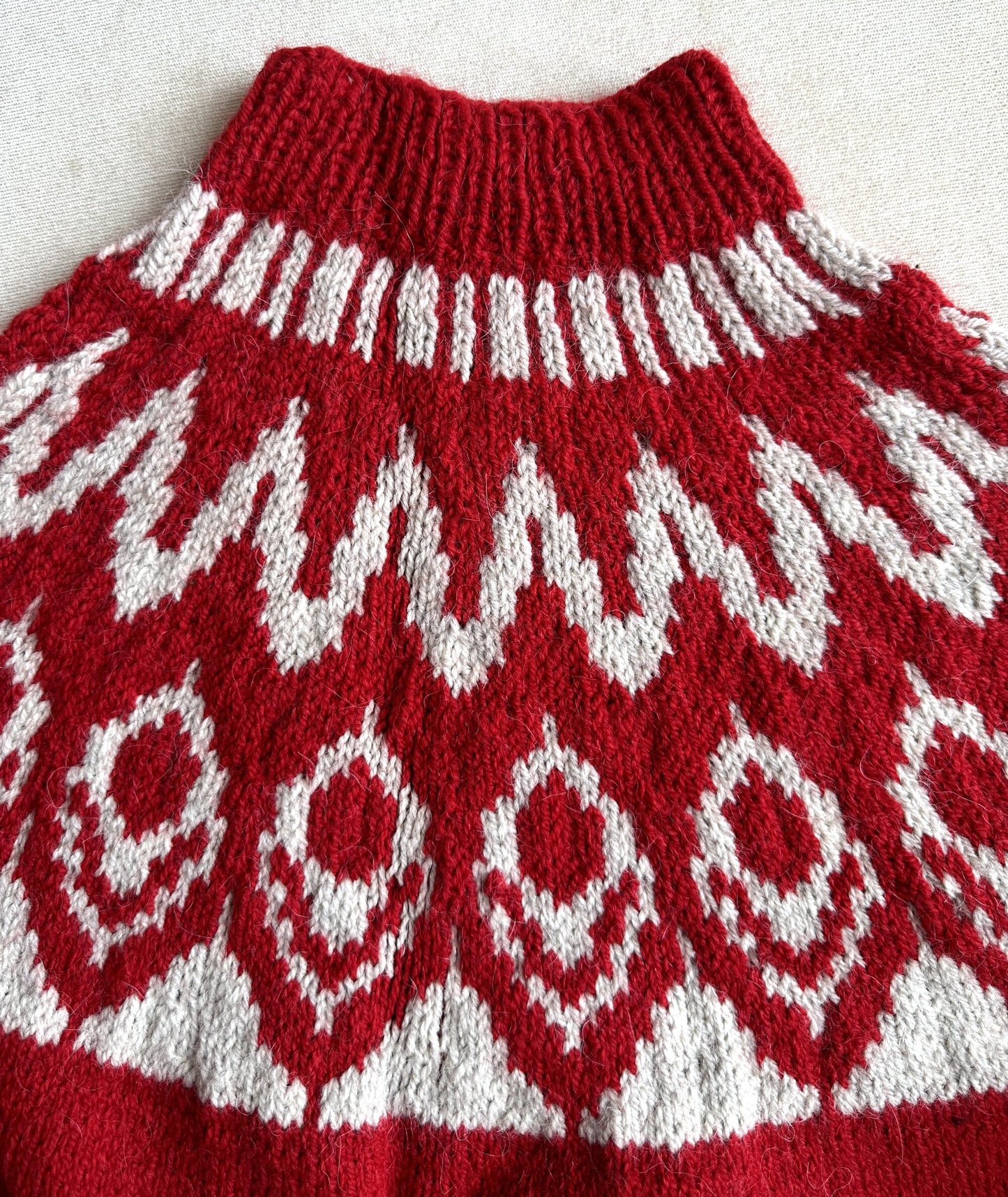 Icelandic Lopi Red Sweater, Fair isle Pullover, Long sleeve Wool Turtleneck