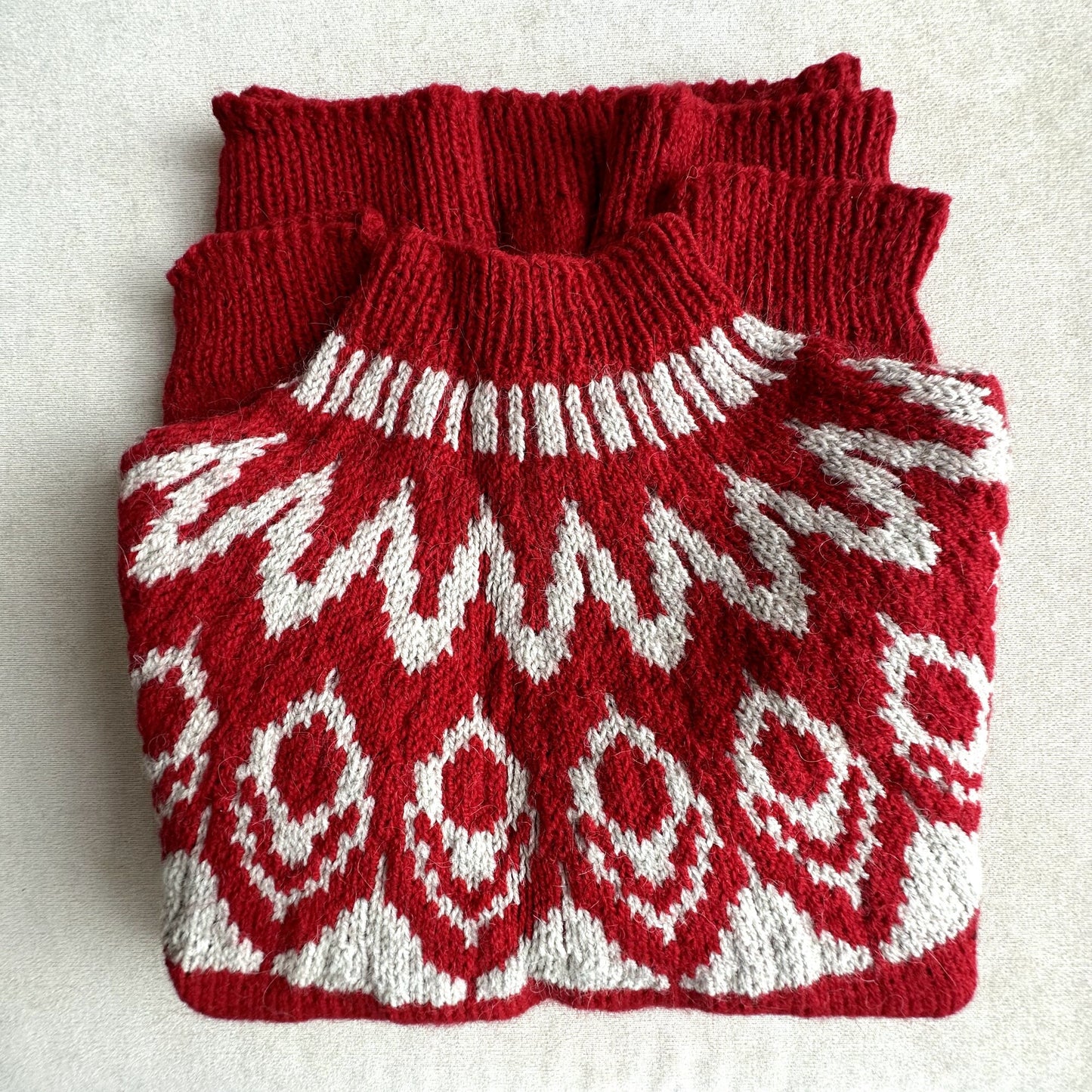 Icelandic Lopi Red Sweater, Fair isle Pullover, Long sleeve Wool Turtleneck