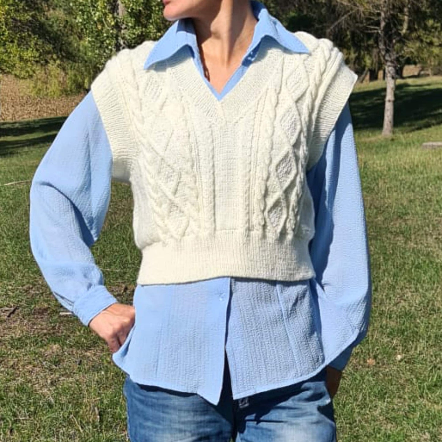 Preppy Style vest, Ivory Cropped waistcoat